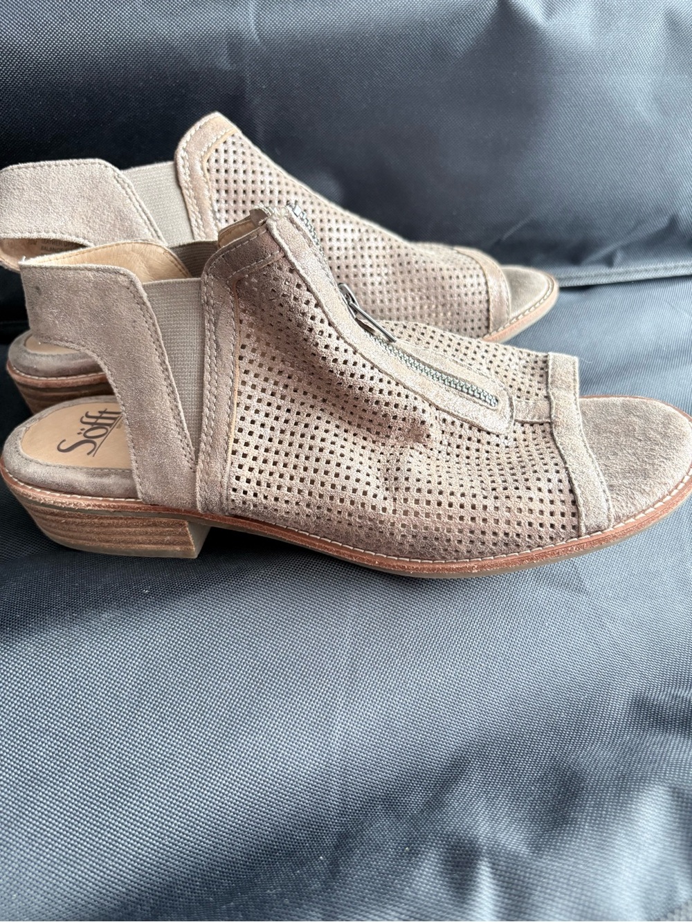 Sofft Taupe Suede Perforated Open-Toe Slingback Mule